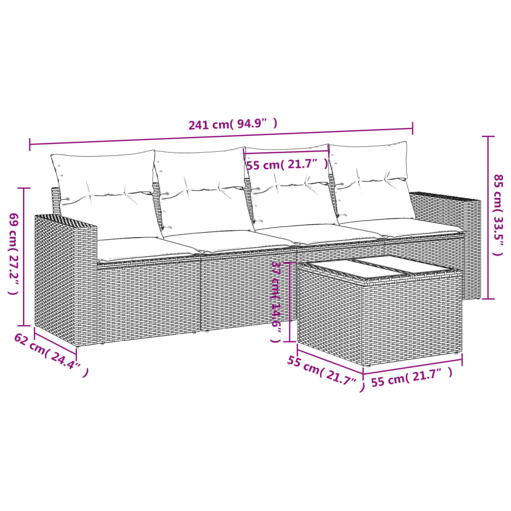 Set Divani Da Giardino 5 Pz Con Cuscini In Polyrattan Nero