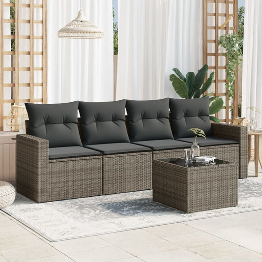 Set Divano Da Giardino 5 Pz Con Cuscini Grigio In Polyrattan