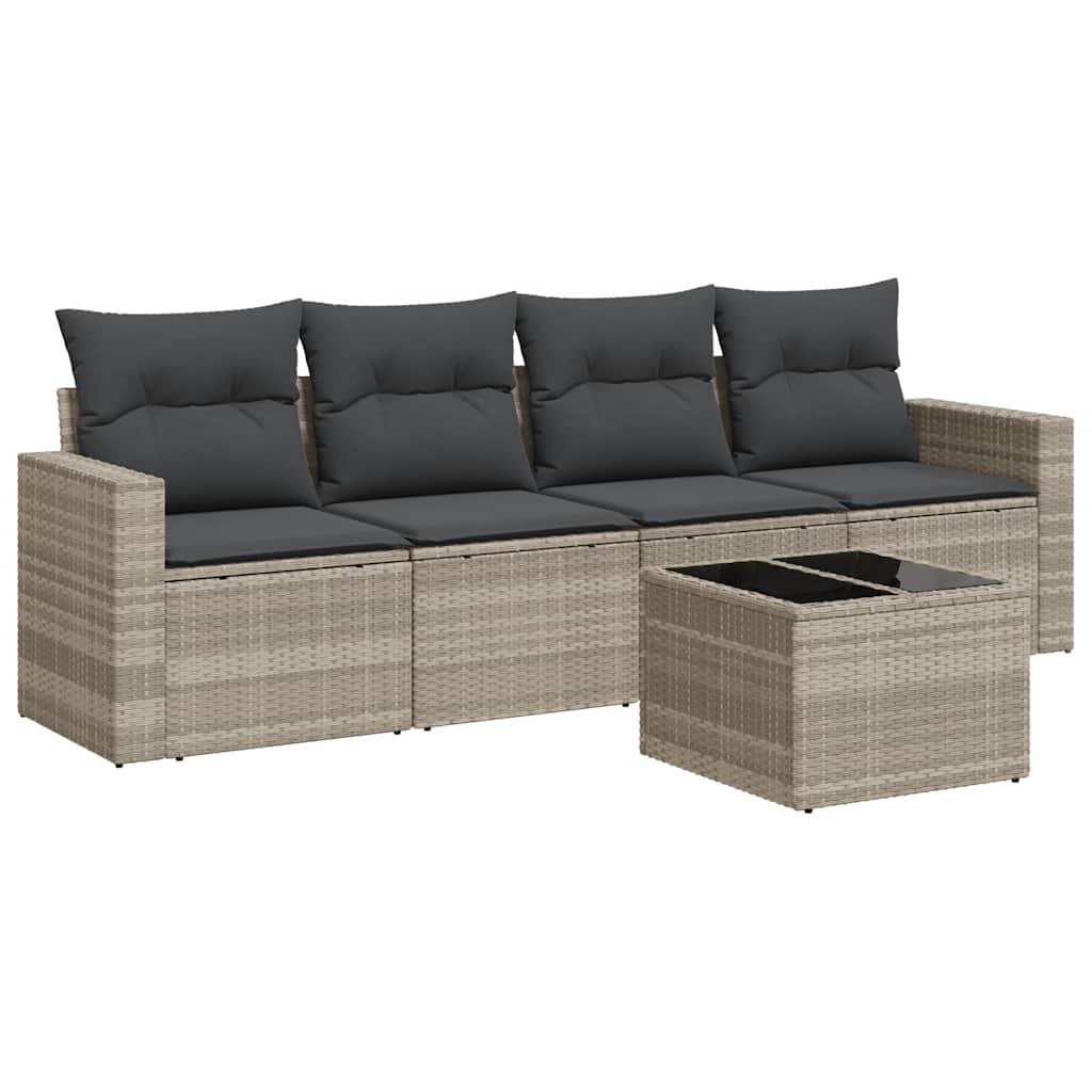 Set Divano Da Giardino 5pz Con Cuscini Grigio Chiaro Polyrattan