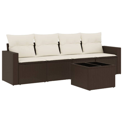 Set Divano Da Giardino 5 Pz Con Cuscini Marrone In Polyrattan