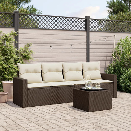 Set Divano Da Giardino 5 Pz Con Cuscini Marrone In Polyrattan