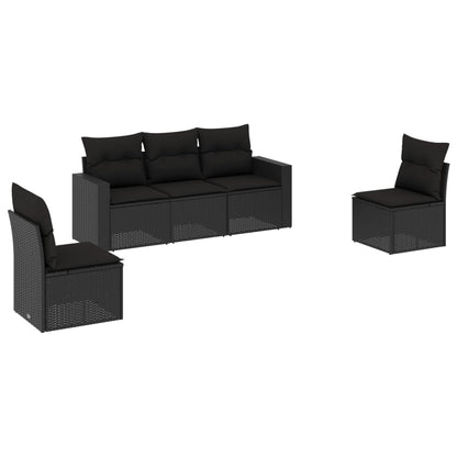 Set Divani Da Giardino 5 Pz Con Cuscini In Polyrattan Nero