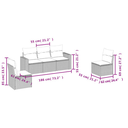 Set Divani Da Giardino 5 Pz Con Cuscini In Polyrattan Nero