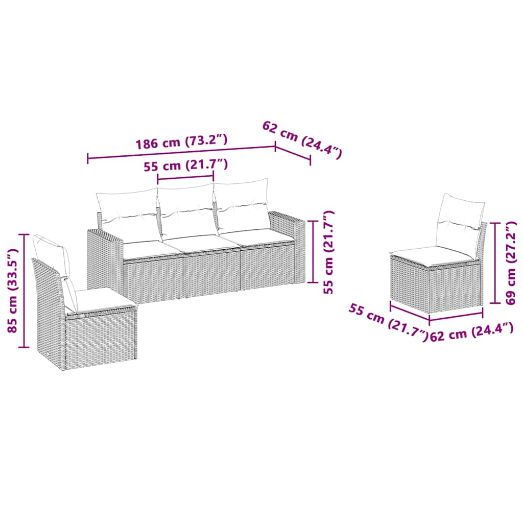 Set Divano Da Giardino 5pz Con Cuscini Grigio Chiaro Polyrattan