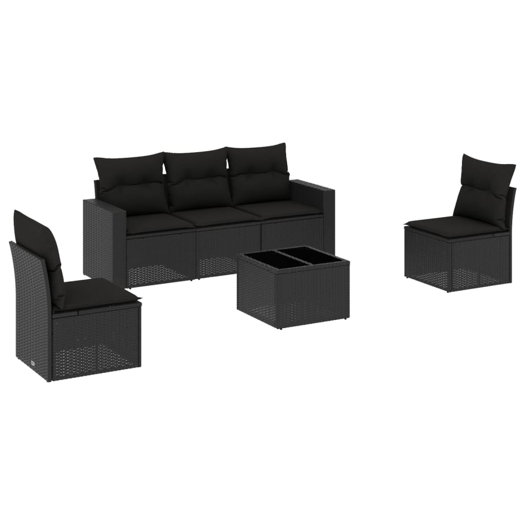 Set Divano Da Giardino 6 Pz Con Cuscini Nero In Polyrattan