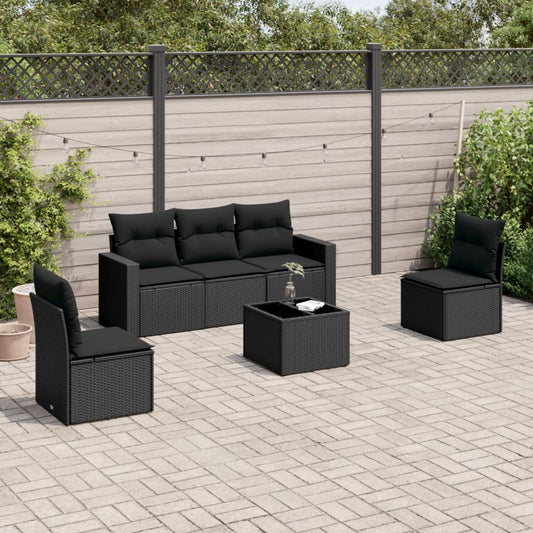 Set Divano Da Giardino 6 Pz Con Cuscini Nero In Polyrattan