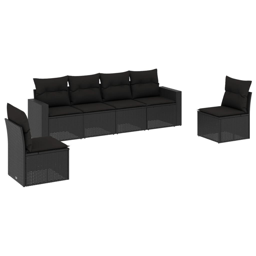 Set Divano Da Giardino 6 Pz Con Cuscini Nero In Polyrattan