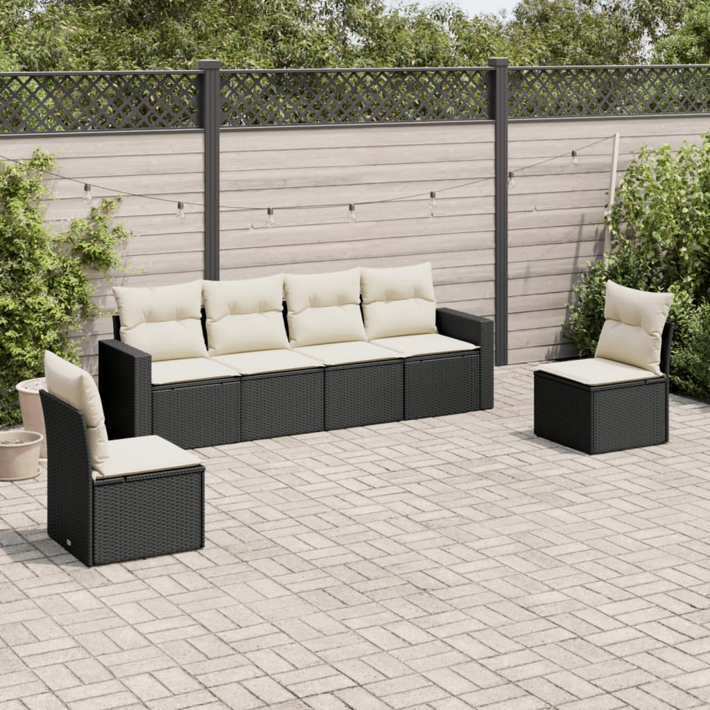 Set Divano Da Giardino 6 Pz Con Cuscini Nero In Polyrattan