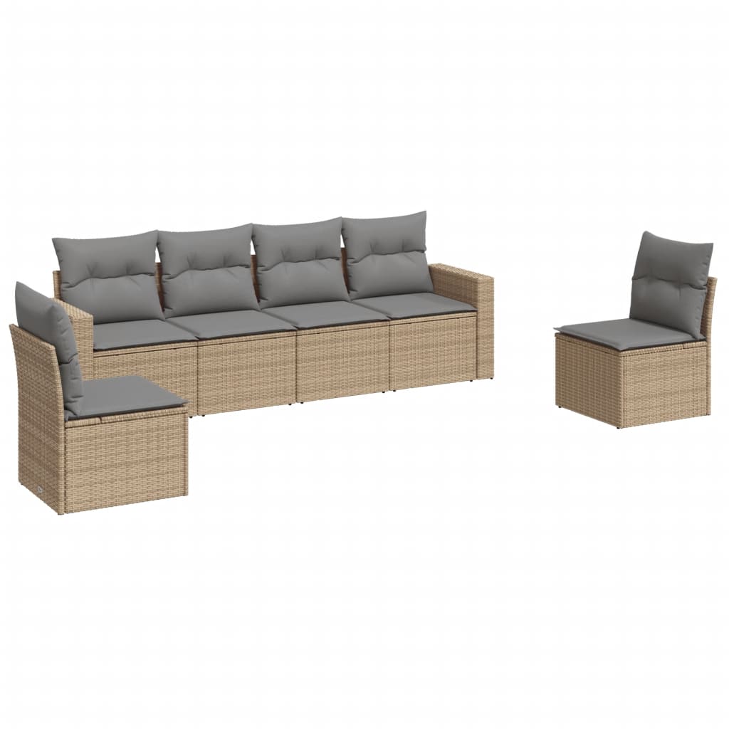 Set Divano Da Giardino 6 Pz Con Cuscini Beige In Polyrattan