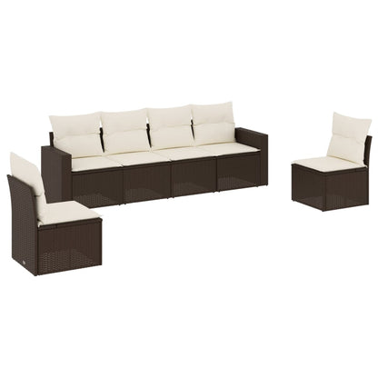 Set Divano Da Giardino 6 Pz Con Cuscini Marrone In Polyrattan