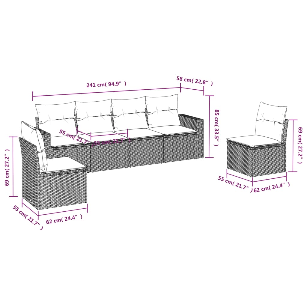 Set Divano Da Giardino 6 Pz Con Cuscini Marrone In Polyrattan