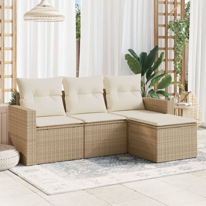 Set Divano Da Giardino 4 Pz Con Cuscini Beige In Polyrattan