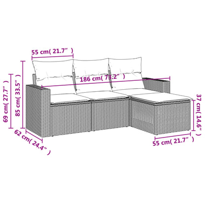 Set Divano Da Giardino 4 Pz Con Cuscini Beige In Polyrattan