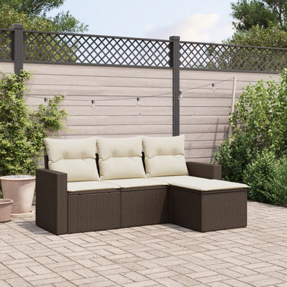 Set Divano Da Giardino 4 Pz Con Cuscini Marrone In Polyrattan