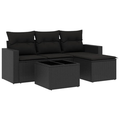 Set Divani Da Giardino 5 Pz Con Cuscini In Polyrattan Nero