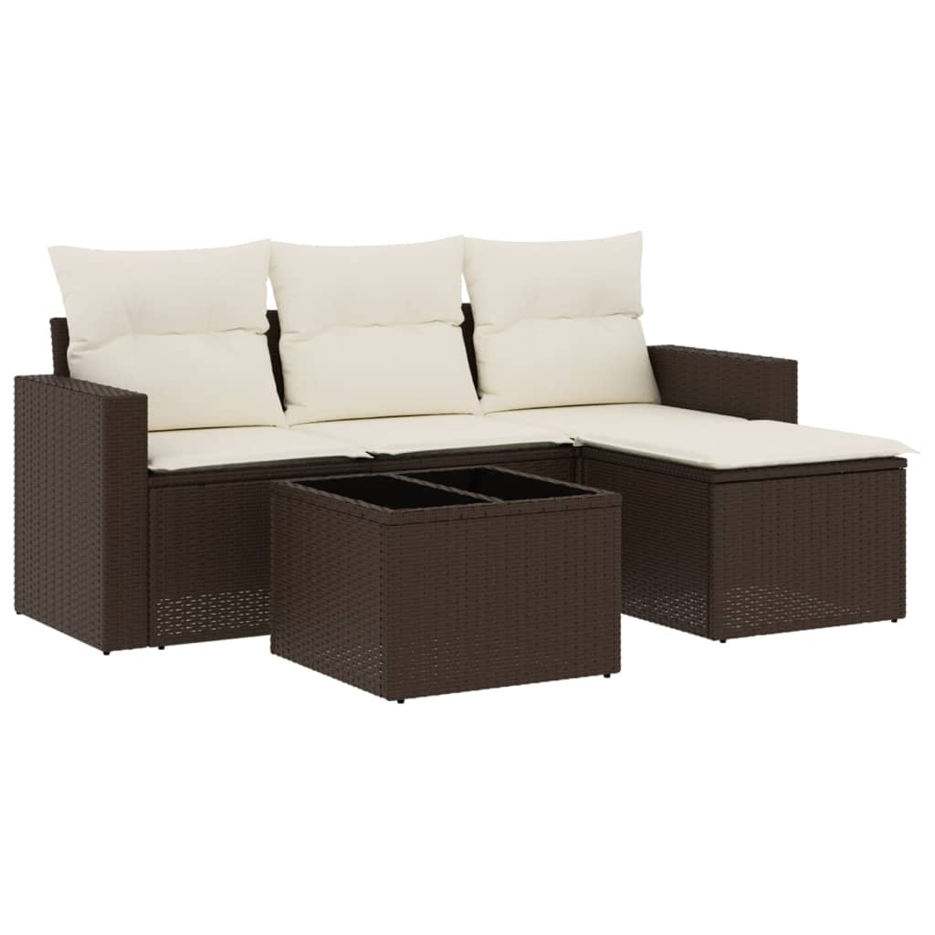 Set Divano Da Giardino 5 Pz Con Cuscini Marrone In Polyrattan