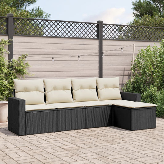 Set Divani Da Giardino 5 Pz Con Cuscini In Polyrattan Nero