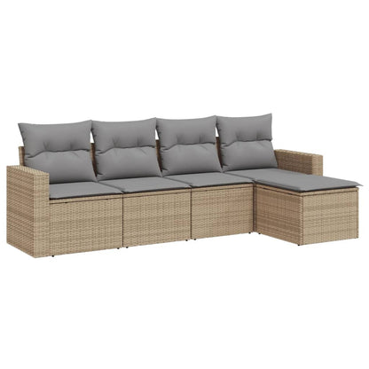 Set Divano Da Giardino 5 Pz Con Cuscini Beige In Polyrattan