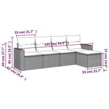 Set Divano Da Giardino 5 Pz Con Cuscini Beige In Polyrattan