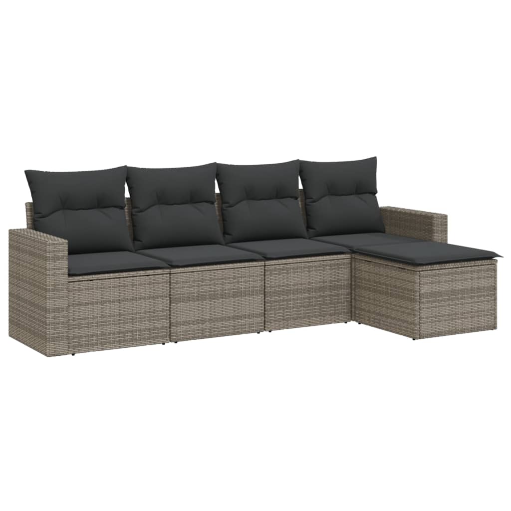 Set Divano Da Giardino 5 Pz Con Cuscini Grigio In Polyrattan