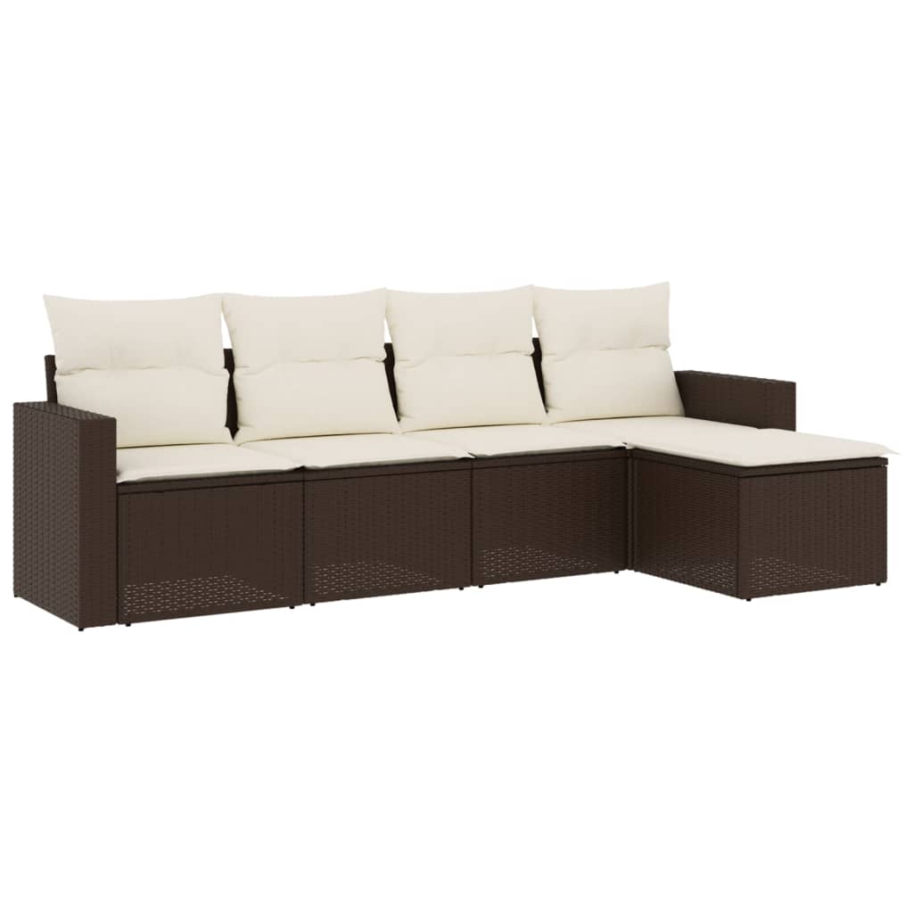 Set Divano Da Giardino 5 Pz Con Cuscini Marrone In Polyrattan