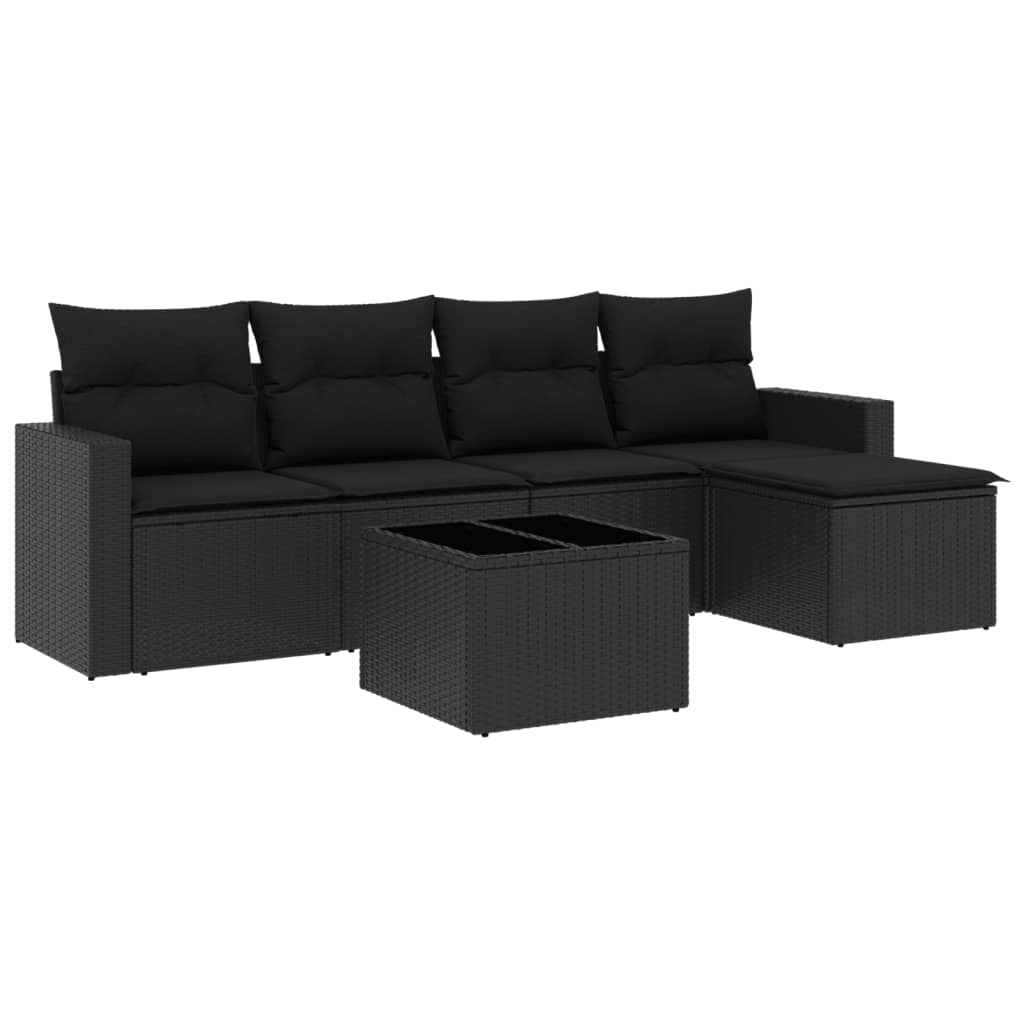 Set Divano Da Giardino 6 Pz Con Cuscini Nero In Polyrattan