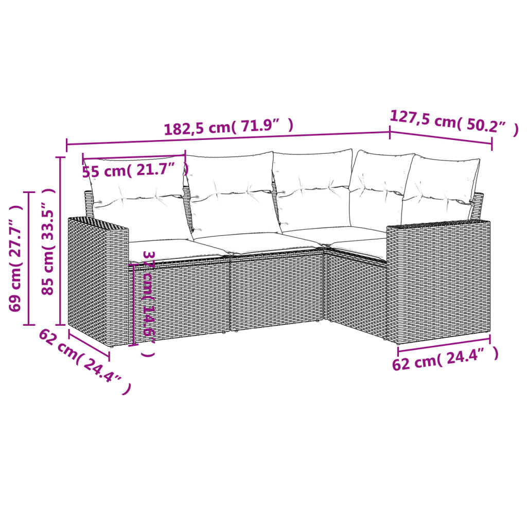 Set Divano Da Giardino 4 Pz Con Cuscini Beige In Polyrattan