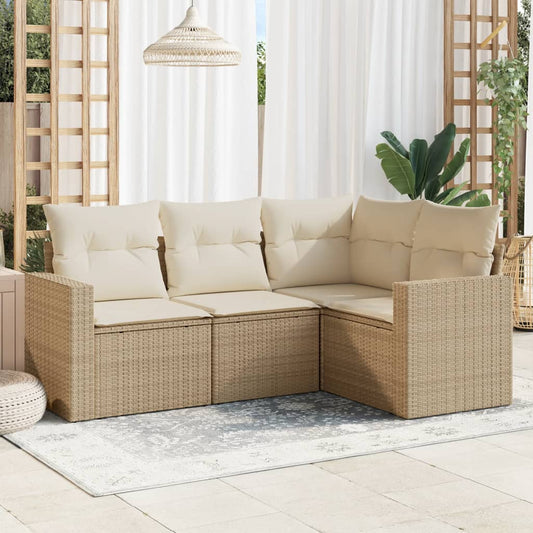 Set Divano Da Giardino 4 Pz Con Cuscini Beige In Polyrattan