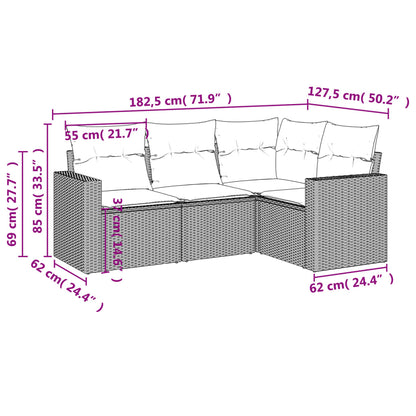 Set Divano Da Giardino 4 Pz Con Cuscini Beige In Polyrattan