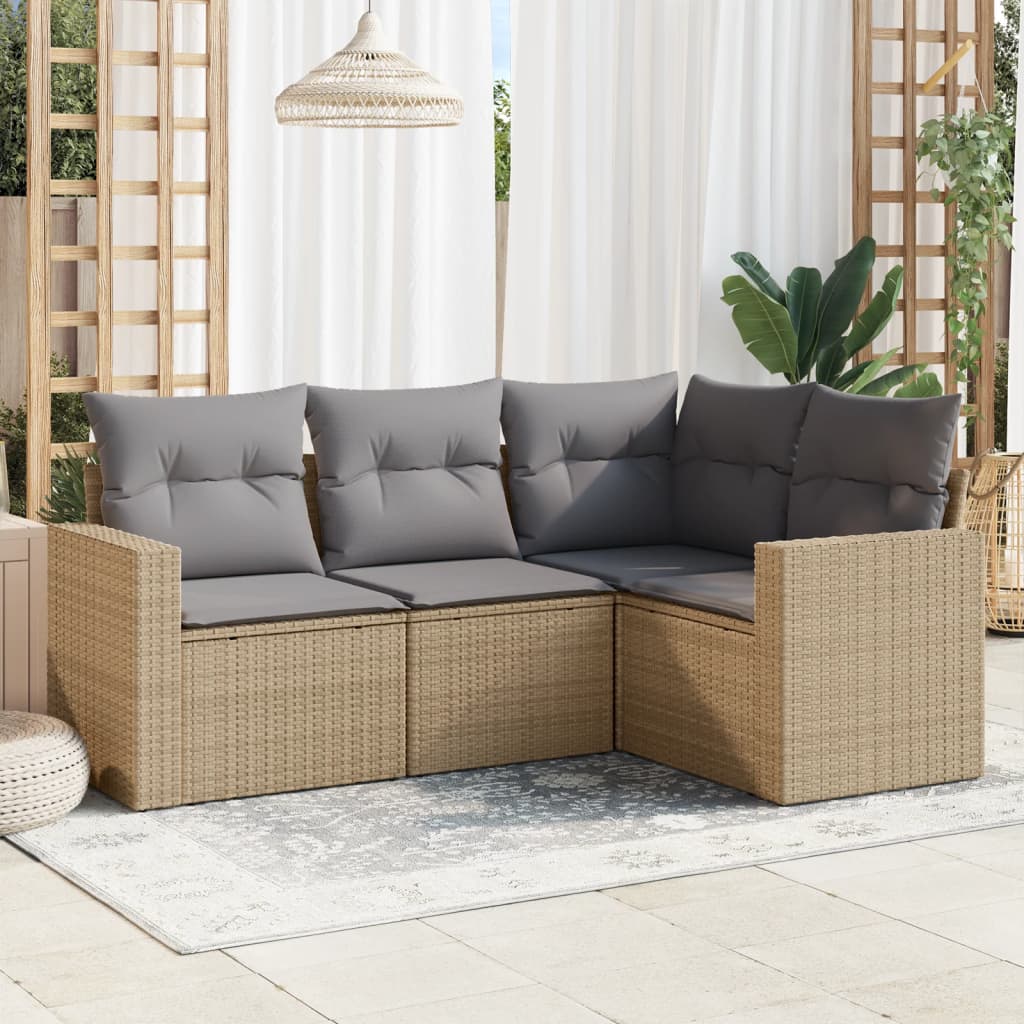 Set Divano Da Giardino 4 Pz Con Cuscini Beige In Polyrattan