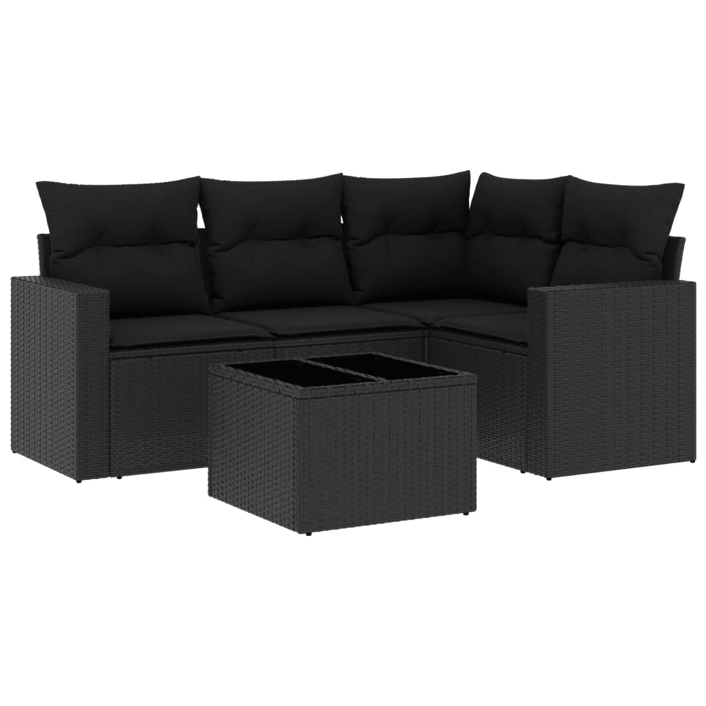 Set Divani Da Giardino 5 Pz Con Cuscini In Polyrattan Nero