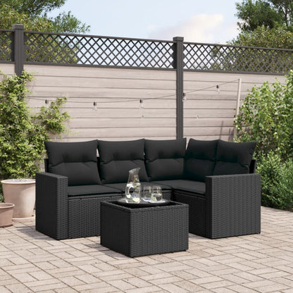 Set Divani Da Giardino 5 Pz Con Cuscini In Polyrattan Nero