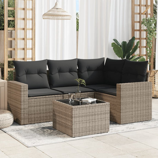 Set Divano Da Giardino 5 Pz Con Cuscini Grigio In Polyrattan