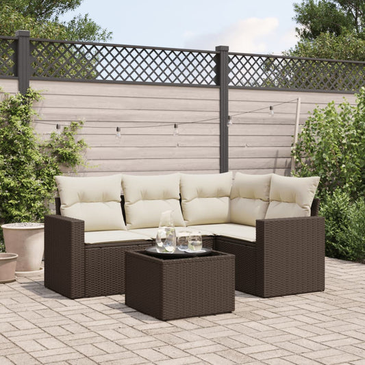 Set Divano Da Giardino 5 Pz Con Cuscini Marrone In Polyrattan