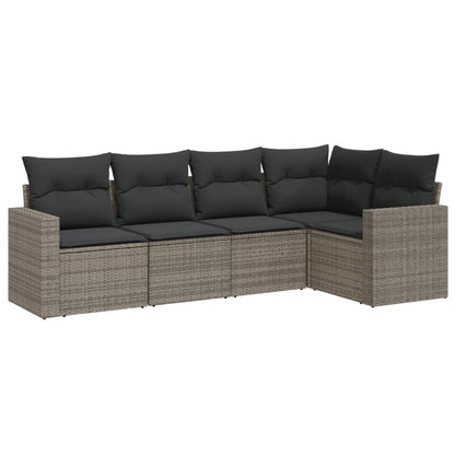 Set Divano Da Giardino 5 Pz Con Cuscini Grigio In Polyrattan