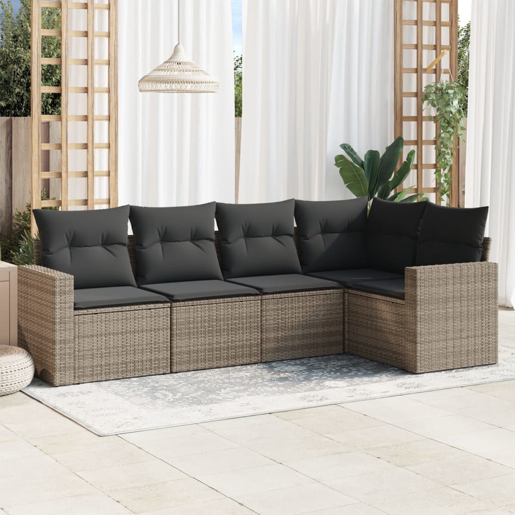 Set Divano Da Giardino 5 Pz Con Cuscini Grigio In Polyrattan