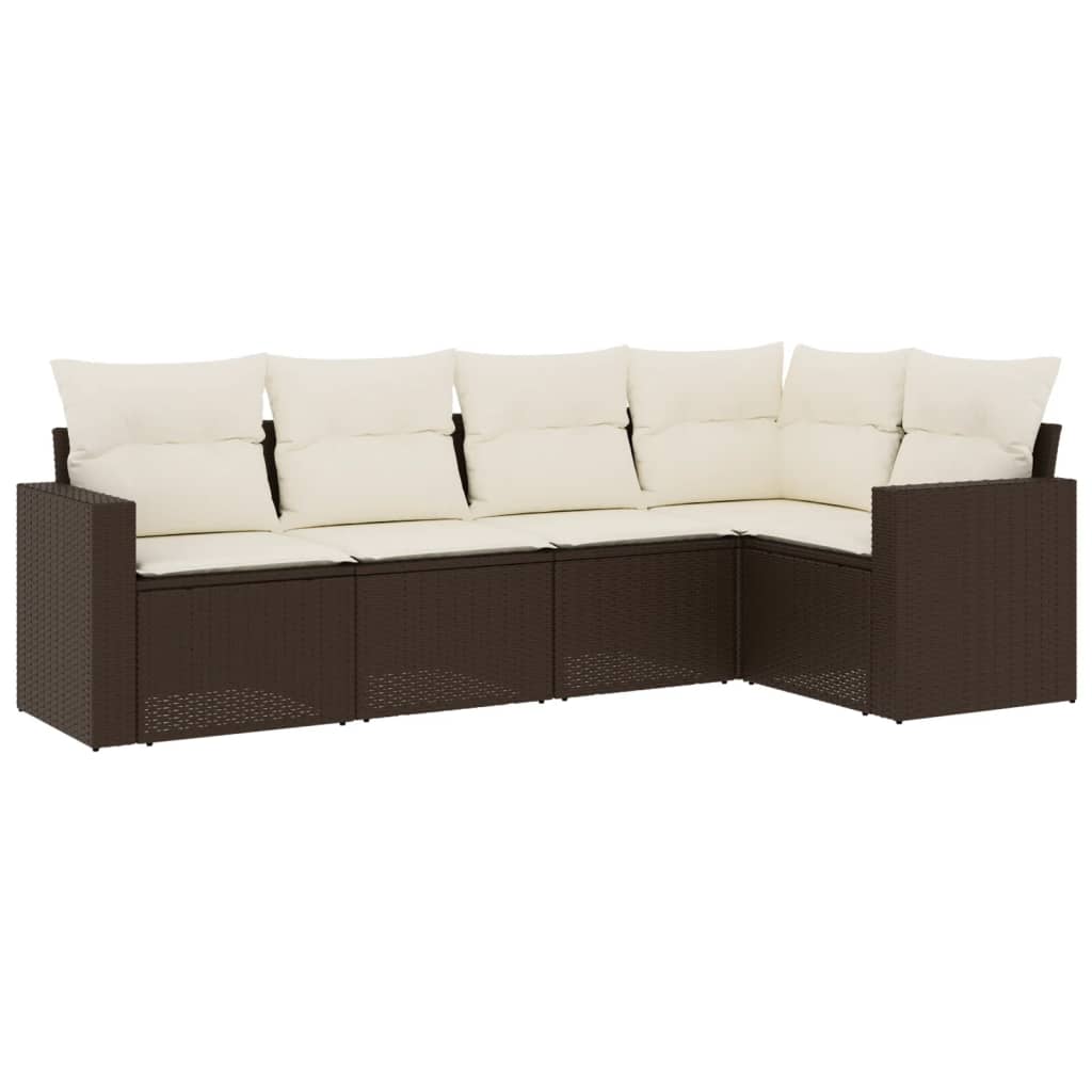 Set Divano Da Giardino 5 Pz Con Cuscini Marrone In Polyrattan