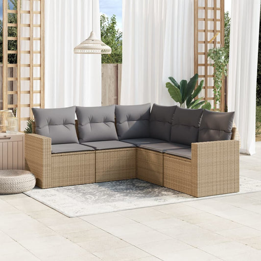 Set Divano Da Giardino 5 Pz Con Cuscini Beige In Polyrattan