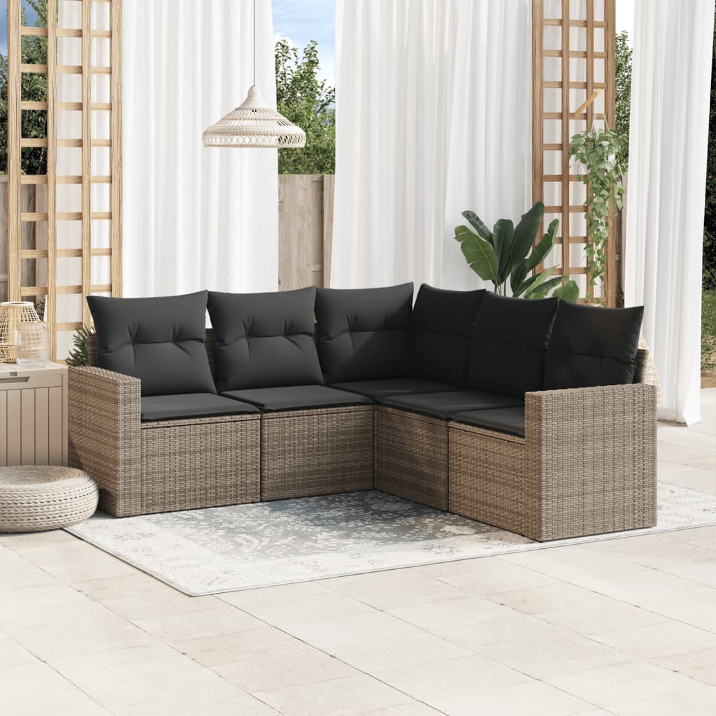 Set Divano Da Giardino 5 Pz Con Cuscini Grigio In Polyrattan