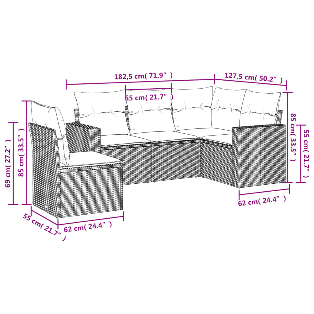 Set Divani Da Giardino 5 Pz Con Cuscini In Polyrattan Nero