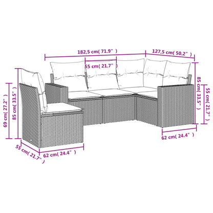 Set Divani Da Giardino 5 Pz Con Cuscini In Polyrattan Nero