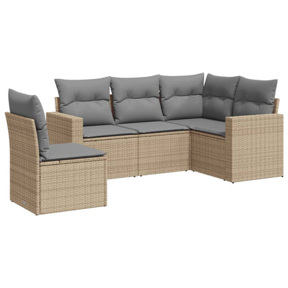 Set Divano Da Giardino 5 Pz Con Cuscini Beige In Polyrattan