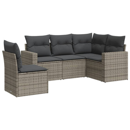 Set Divano Da Giardino 5 Pz Con Cuscini Grigio In Polyrattan