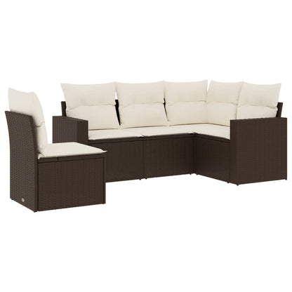 Set Divano Da Giardino 5 Pz Con Cuscini Marrone In Polyrattan