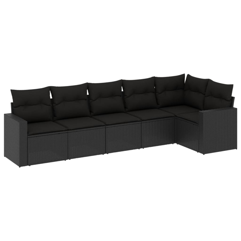 Set Divano Da Giardino 6 Pz Con Cuscini Nero In Polyrattan