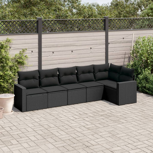 Set Divano Da Giardino 6 Pz Con Cuscini Nero In Polyrattan