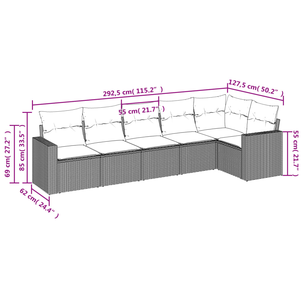 Set Divani Da Giardino 6 Pz Con Cuscini Marrone In Polyrattan