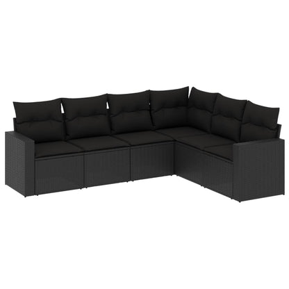 Set Divano Da Giardino 6 Pz Con Cuscini Nero In Polyrattan