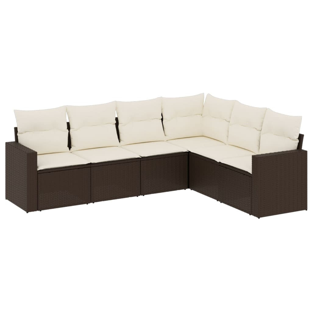 Set Divano Da Giardino 6 Pz Con Cuscini Marrone In Polyrattan