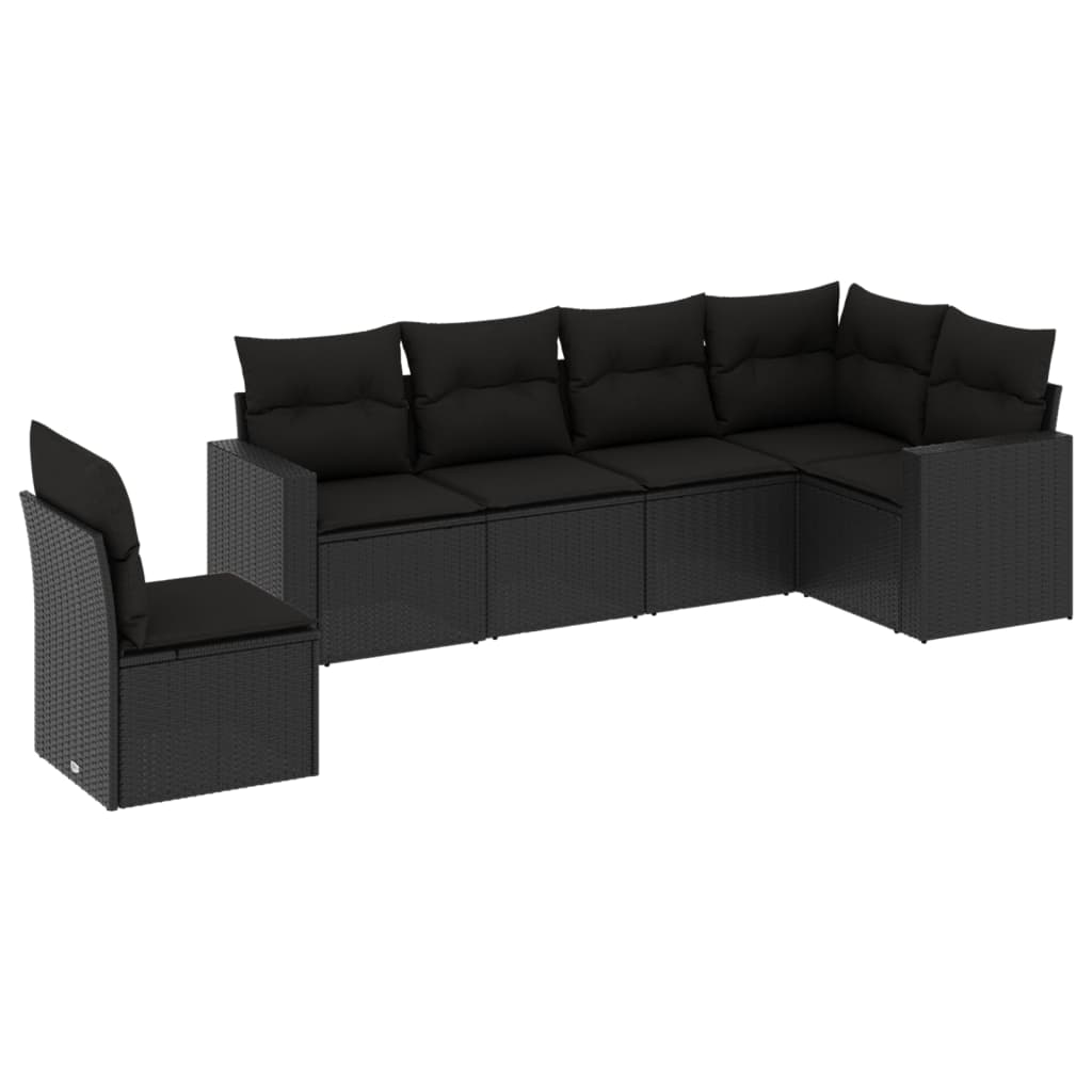 Set Divano Da Giardino 6 Pz Con Cuscini Nero In Polyrattan